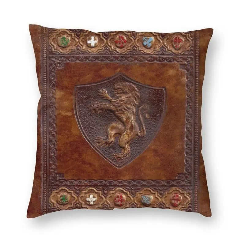 Personalized Hand Tooled Leather Medieval Book Cover Pillow Cover Home Decorative Vintage Medieval Pattern Cushion Cover for Car