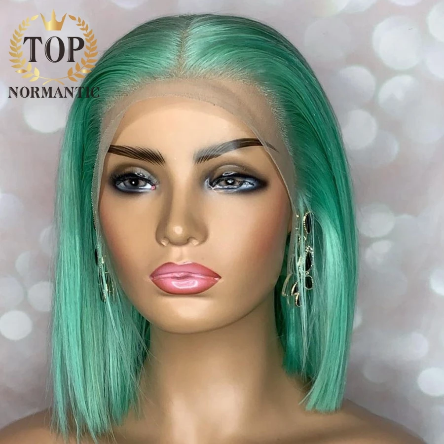 Topnormantic Silky Straight Lace Front Remy Human Hair Bob Wigs For Women Pink Color Green Color Straight Bobs Preplucked