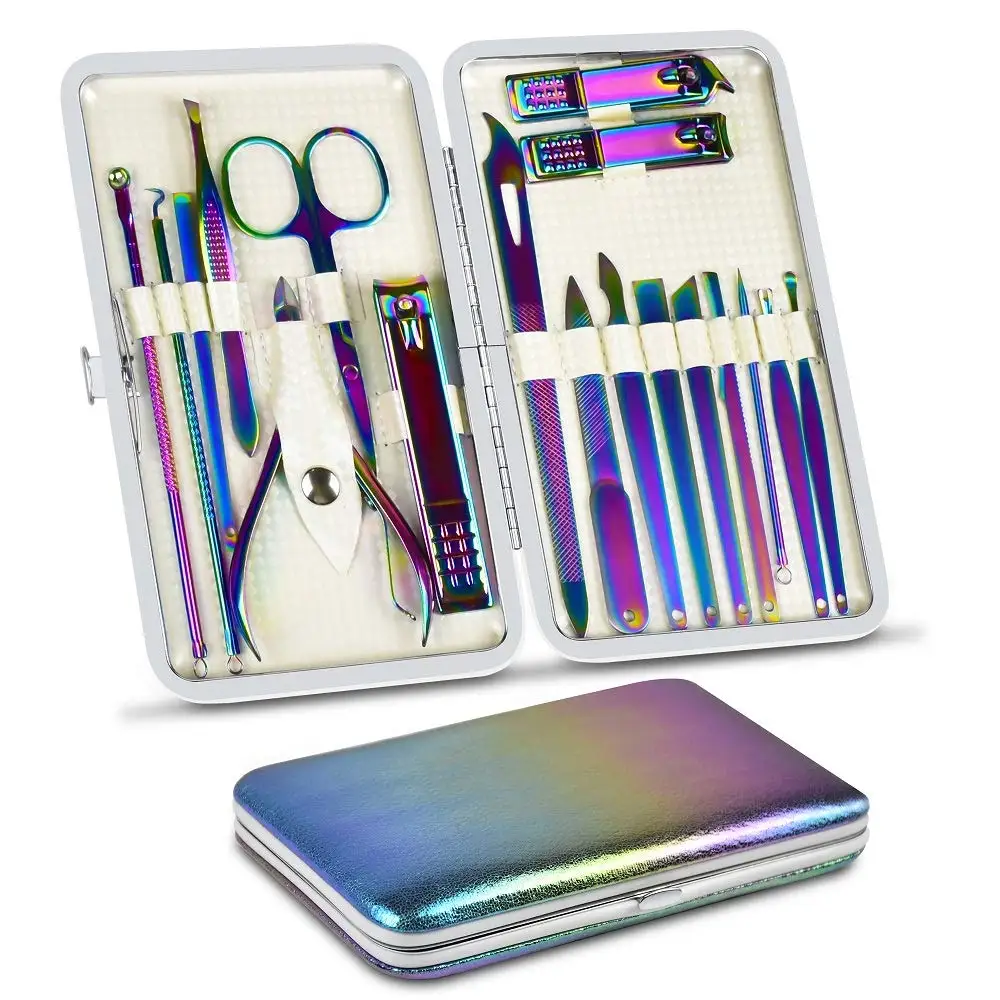 8/18 Pieces New Rainbow Manicure Kit Pedicure Professional Grooming Care Tools Nail File Nail Clippers With Leather Manicure Set