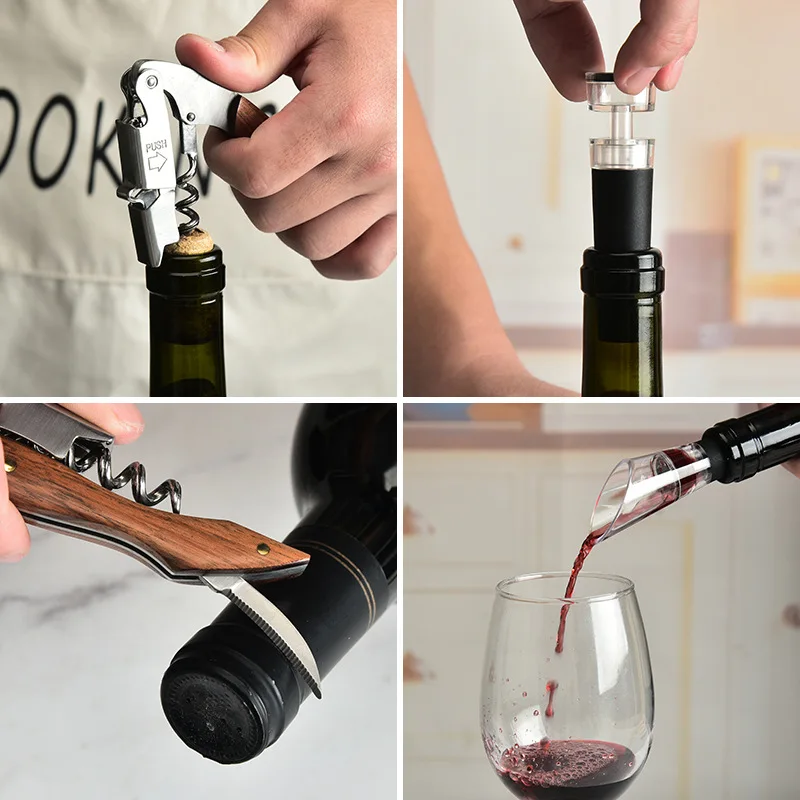 Wine Opener Set Professional Waiters Corkscrew Stainless Steel Bottle Opener and Vacuum Stopper Wine Pourer Kitchen Accessories