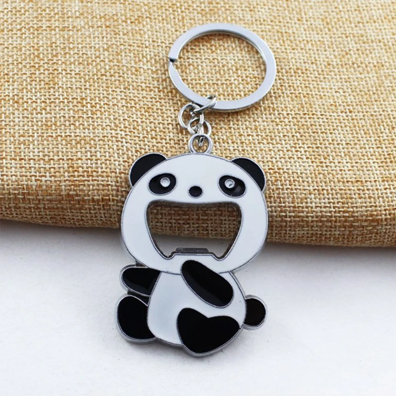 Panda-Shaped Metal Beer Bottle Opener Key Chain Ring Cap Glaze Opening Tool Hangings Ring Keychain Bar Tool Holiday Gift 1pc