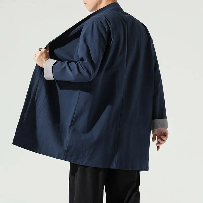 New Ancient Japanese Kimono Cardigan Casual Plus Size Samurai Clothing  Men Chinese Linen Cardigan Long Robe Yukata Haori Coat