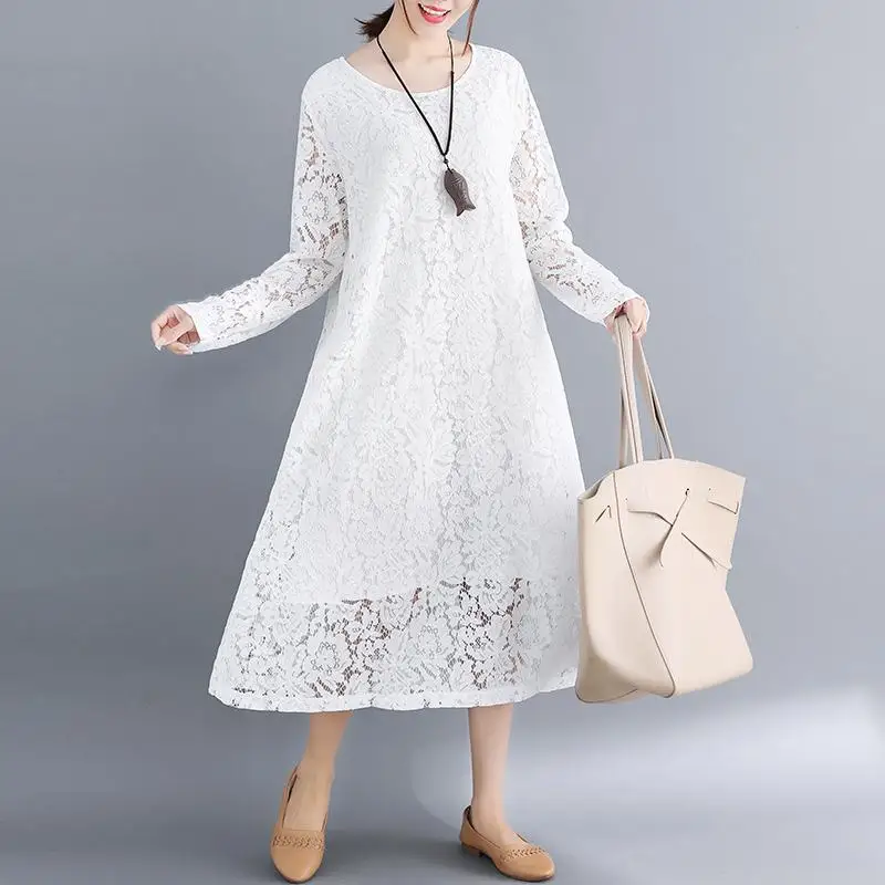 Long Sleeve Lace Dress 2023 Women Vintage Spring Ladies Dresses Casual Woman Elegant Black Pink Dress Vestidos Vestido