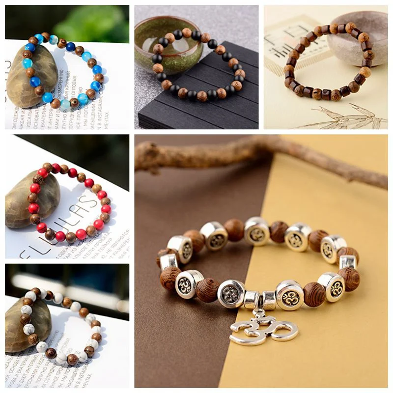 Natural Stone Wooden Beaded Bracelet Hematite Wooden Spacer Bead Bracelet Yoga Bangles Men Healing Agents Jewelry