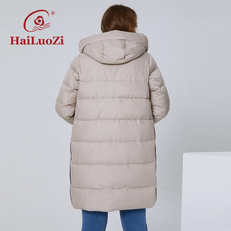 HaiLuoZi 2022 New Women\'s Jacket Plus Size Fashion Mid-length Women Coat Thick Hood Classic Casual Winter Zipper Parkas 6017