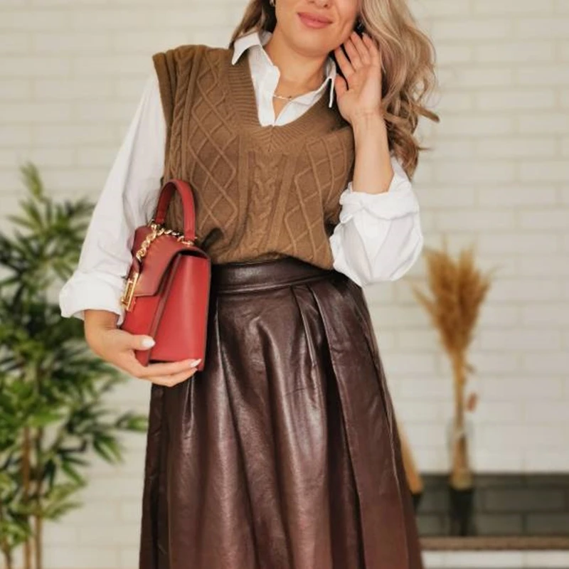 ZHISILAO V-Neck Knitted Sweater Vest Women Vintage Sleeveless Oversized PulloverWaistcoat Sweaters Female Solid Sweater 2021