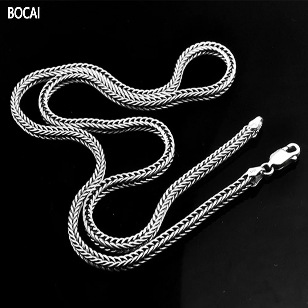 

s925 pure Silver Necklace for man and woman retro fashion ladies sweater chain universal all-match foxtail chain