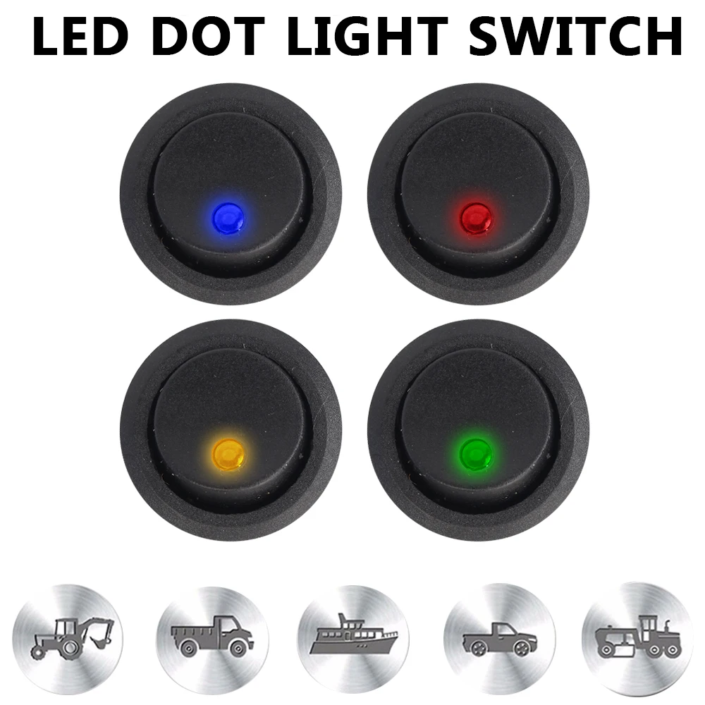 Waterproof Luminescence Toggle Switches LED Light Round Rocker Dot Switch 12V ON/OFF Car Pushbutton Switch 5Pcs/Set