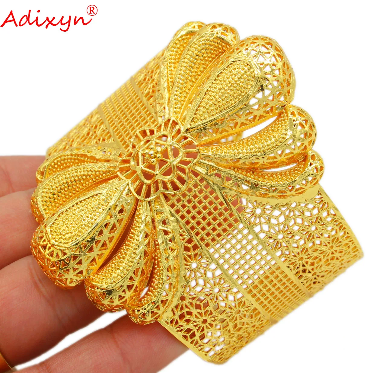 Adixyn Luxury Dubai Wide Bracelet&Bangle for Women Gold Color African  India Jewelry Bridal Wedding banquet Gifts N01231