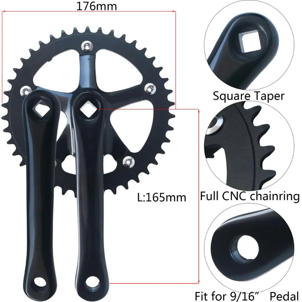 Folding Road Bike Crank Arm 165/170mm 130BCD 44T Single speed Chainwheel Square hole Fixed Gear Bicycle Crankset track Chainring