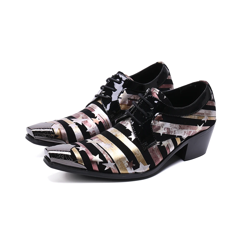Spring summer striped patent leather high heels mens pointed toe dress gentleman shoes classic slip on oxford shoes for men