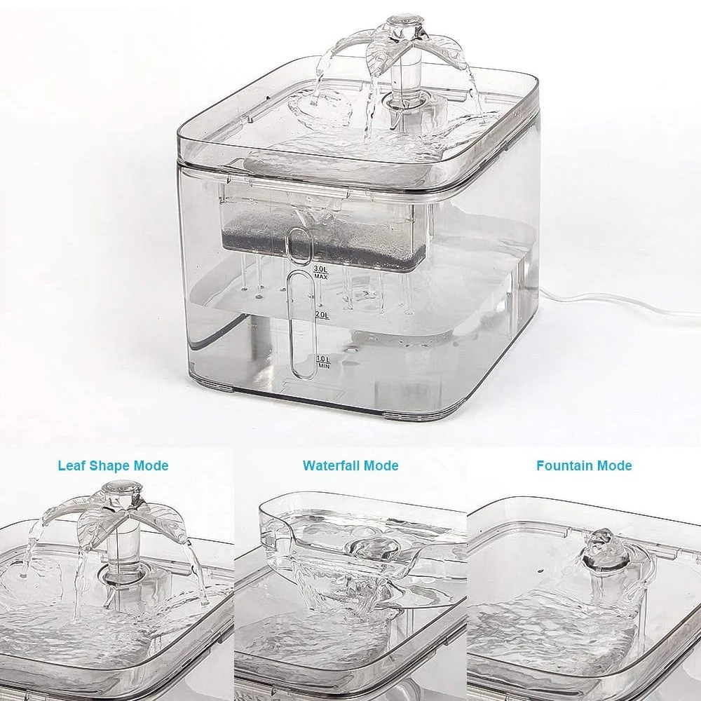 EU/US Plug 3L Transparent Square Cat Water Fountain Automatic Circulating Water Dispenser Kitten Dog Puppy Pet Drinking Product