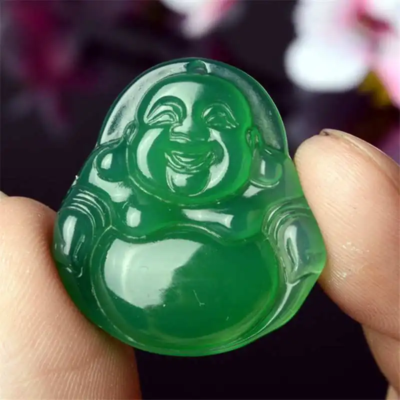 

10PCS Mile Buddha Greenjade Amulet Charms 27X25mm Smile Buddha Lucky FO