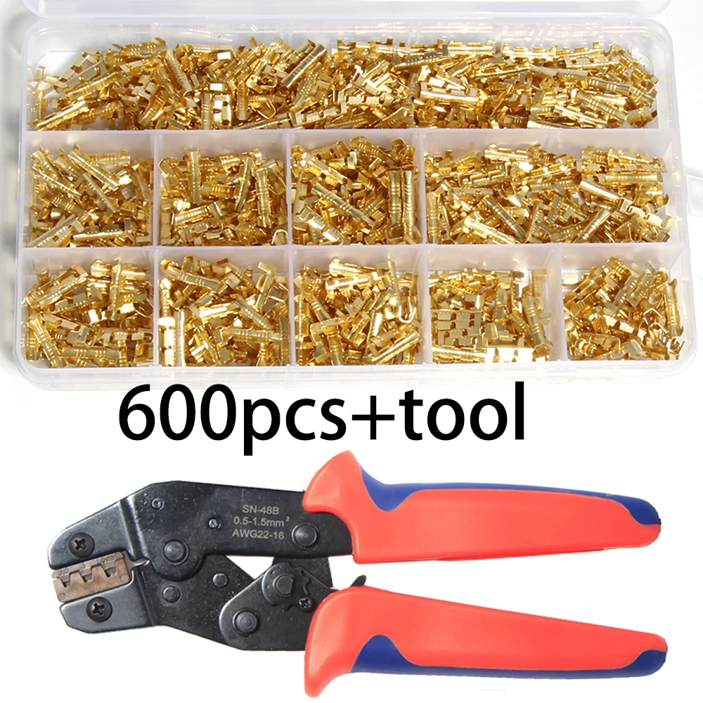 500/600pcs U-shaped Crimp terminal cold small teeth fascia wire Docking  quick connectors tool sn48b Kit