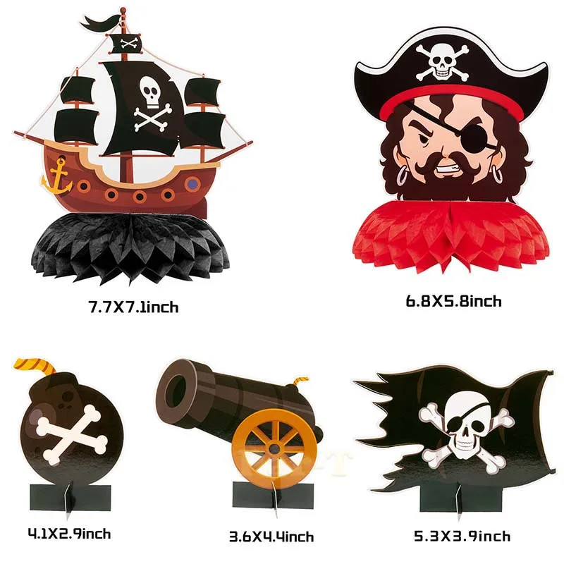 12 pz/set pirata a nido d'ape compleanno decorazione da tavolo centrotavola Topper capitano scheletro ancora a forma di per i bambini