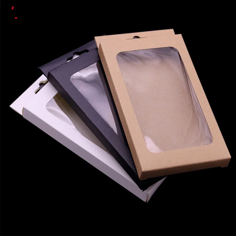 Black Kraft Paper Box With Pvc Window For Mobile Phone Case Universal Phone Box Retail Phone Case Packaging Box