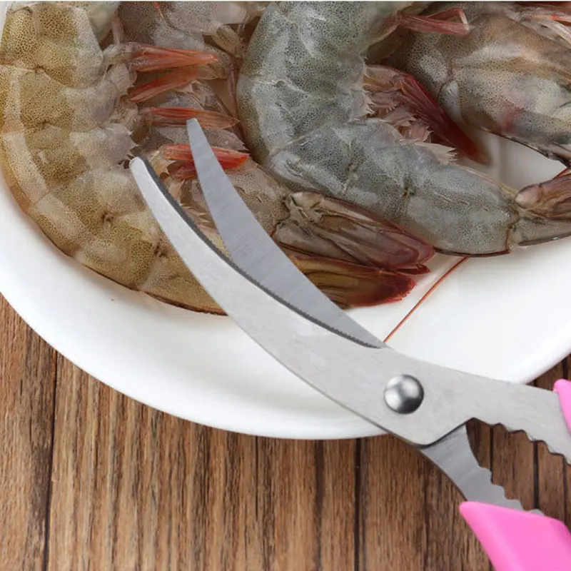 Dropship ในครัวเรือนปลอกกระสุนกรรไกรสแตนเลสกุ้งตัดเปลือก Multi-Function Crayfish ปลอกกระสุนกรรไกรครัว