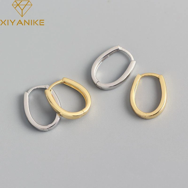 XIYANIKE Silver Color  Geometric Ellipse Hoop Earrings Female Fashion Temperament All-match Jewelry Prevent Allergy Party