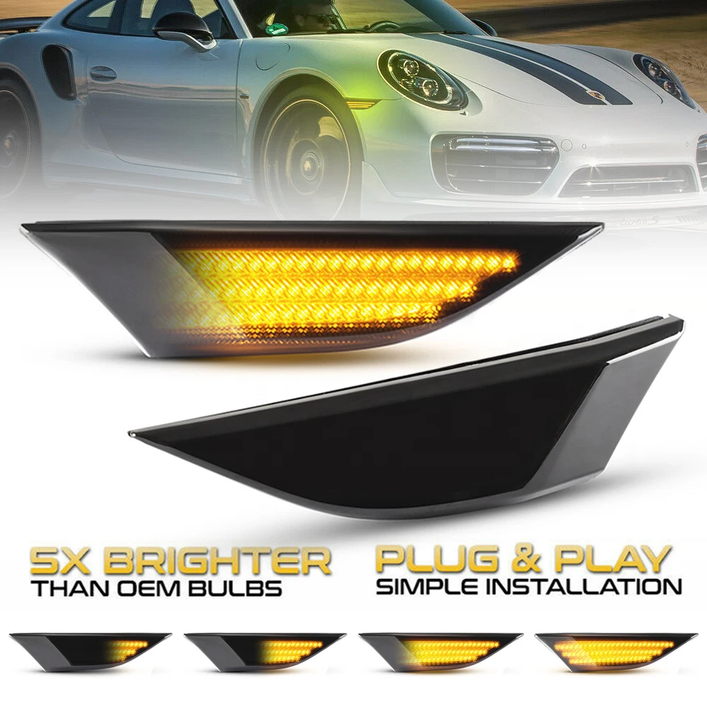 

2Pc LED Side Marker Light Arrow Turn Signal Blinker Indicator Lamp For Porsche 991 911 Carrera 982 981 Boxster Cayman 718 Spyder