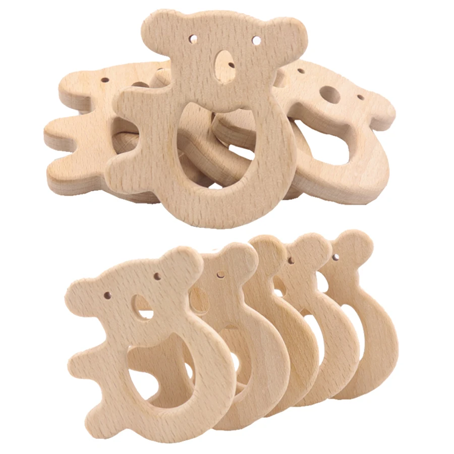 

10PCS New Baby Wooden Nursing Teether Natural Original Beech BPA Free Animal Cute Bear Teething Pendant Rattle Sensory Products