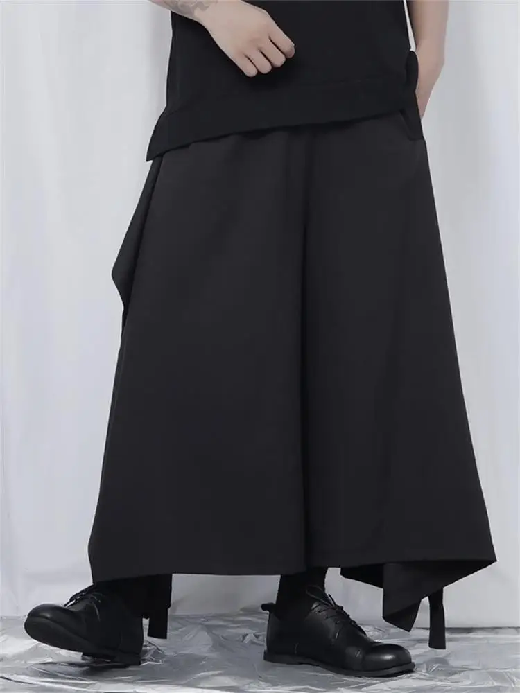 Men's Wide-Leg Pants New Singer Hair Stylist Casual Loose Irregular Niche Design Dark Color Nine - Point Oversized Pants