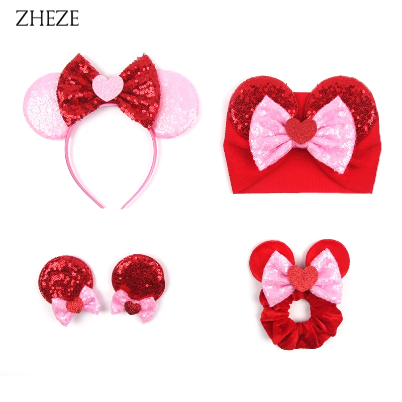 4Pcs/Set Hot Sales Mouse Ears Series Headband For Girls Women Sequins Bow Headwear Children Festivals Party Hair Accessories