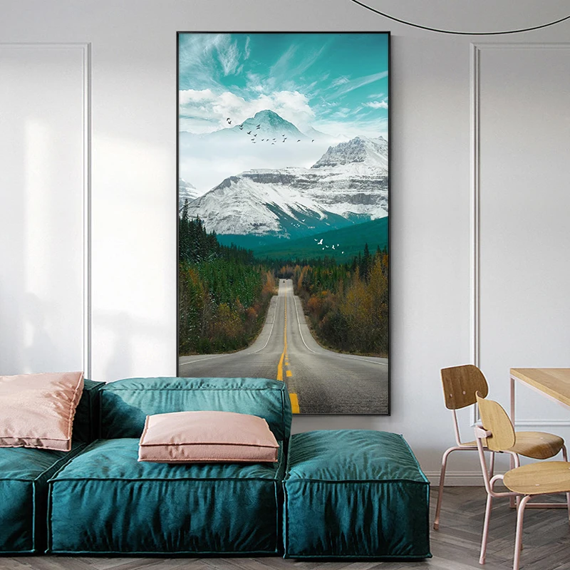 

Flying Birds Forest Canvas Painting Prints And Posters Nordic Landscape Wall Art Snow Mountain Road Wall Picture Home Decor