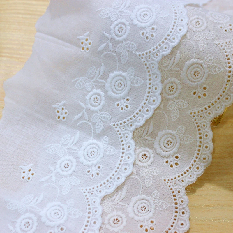 11cm 2yard/ Pack Off white/beige Elegant Cotton Lace Cloth Trimming Big Waves Embroidered Lace Hollow Out Cotton Fabric X1376