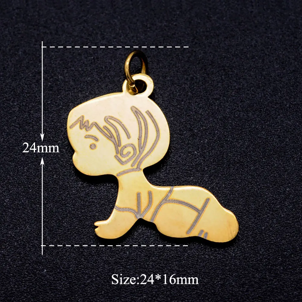 10pcs/lot 316L Stainless Steel Etched Baby Girl Boy Sole DIY Charm Palm Crown Heart Necklace Pendant Wholesale Jewelry Finding