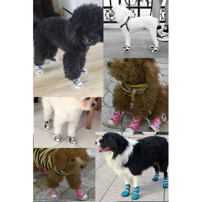 4pcs Spring Autumn Outdoor warm Pet Dog Denim Shoes Puppy Canvas Shoes Small dogs Sport Casual Anti-slip Boots