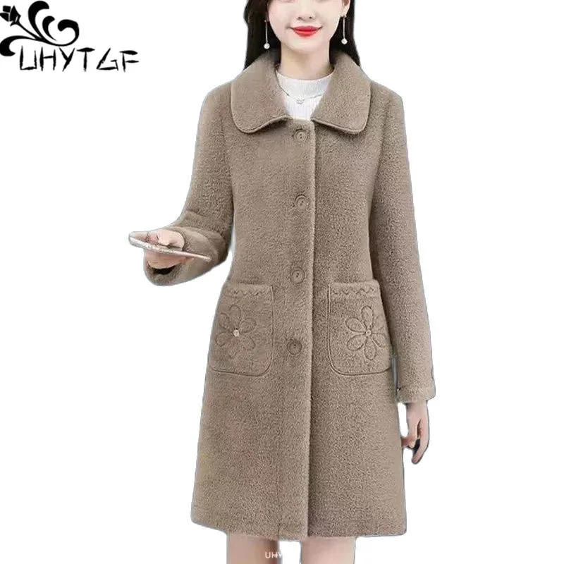 

UHYTGF Casual Jacket Women Mink Fleece Warm Winter Clothing Fur Coat Female Mid-Length Mom 5XL Large Size Overcoat Manteau 1901