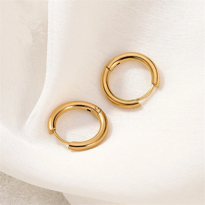 5 unids/lote pendientes de aro circulares de acero inoxidable para mujeres niñas Color oro negro Color plata pendientes geométricos redondos joyería