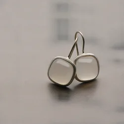 Foydjew Short Style Dangle Earrings Women's Silver-plated Elegant French Retro Simple Ear Accessories Geometric Square Earring