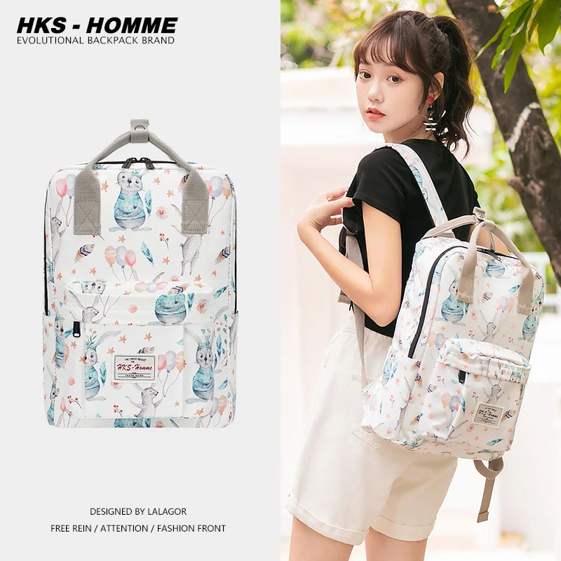 Japanese Canvas Backpack New Korean Large capacity Students schoolbag Campus Printing Fashionable girl Travel bag Waterproof