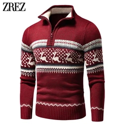 Men 2022 Autumn New Casual Jacquard Half Zip Polo Sweater Cardigan Jacket Men Winter Long Sleeve Mock Neck Sweater Pullover Men