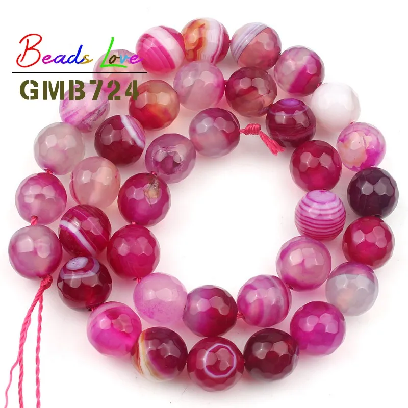 الحجر الطبيعي الأوجه الفوشيه مخطط العقيق الجزع جولة فضفاض الخرز لصنع المجوهرات قلادة سوار ذاتي الصنع بالجملة 15 بوصة #2
