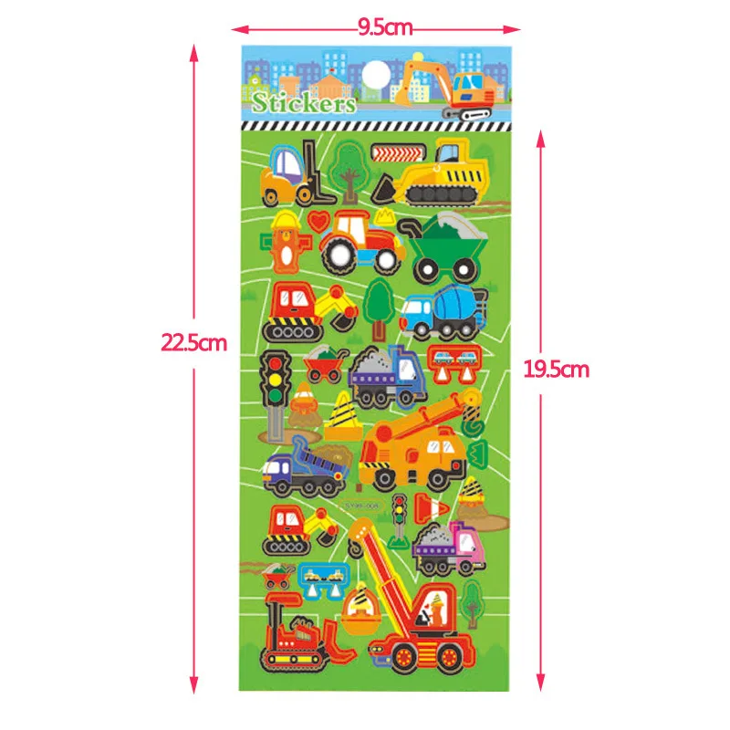 6 Sheets 3D Bubble Sticker Car Truck Plane Traffic Waterproof Cartoon Anime Stickers For Girl Boy Kids Funny Educational Toys