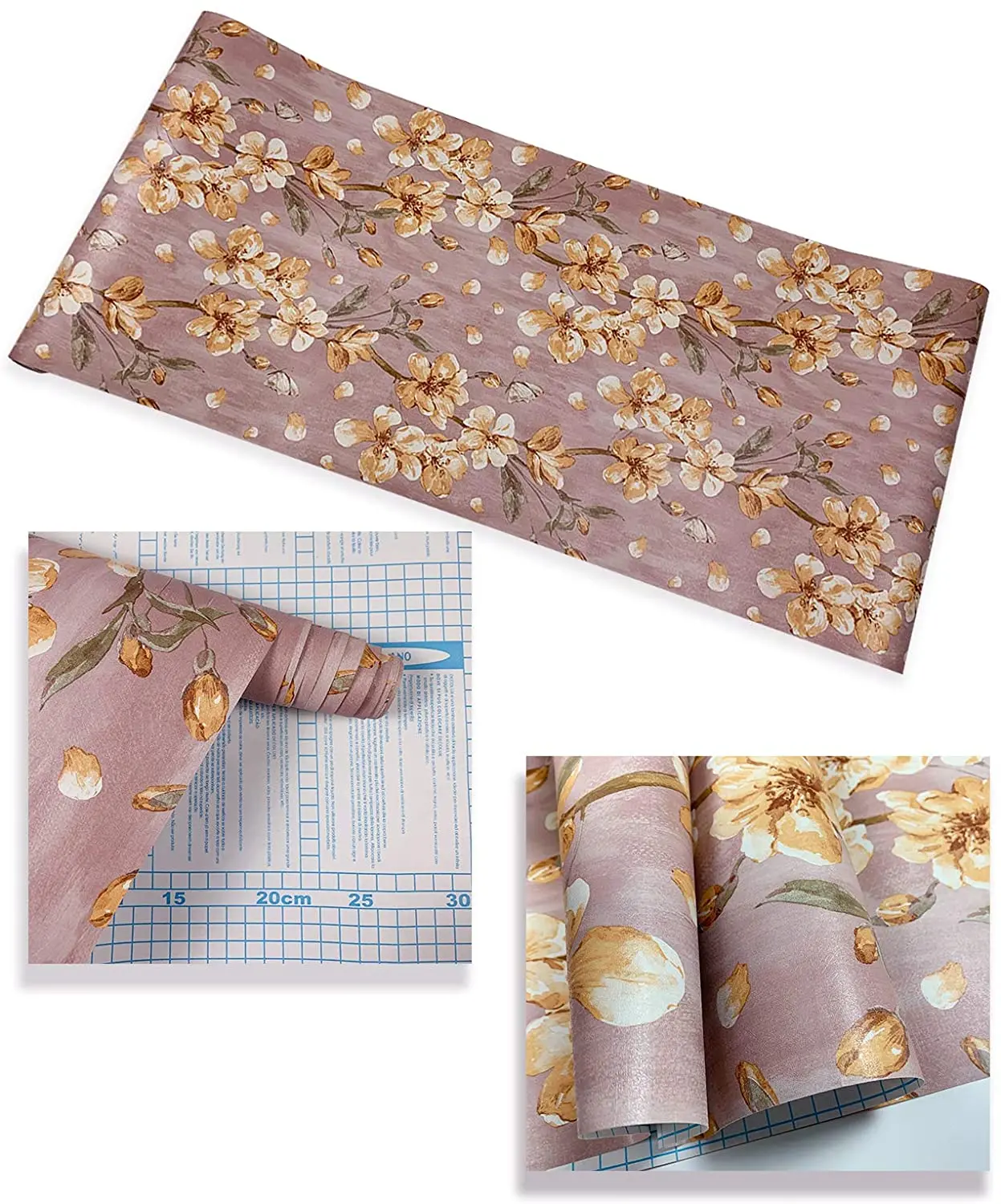 Floral Wallpaper Peel and Stick Plum Blossom Self Adhesive Removable Wallpaper Kitchen Shelf Drawer Liner Wall Covering Roll