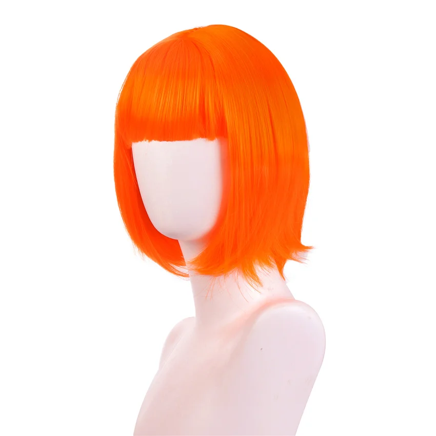 Takerlama The Fifth Element Cosplay Leeloo Short Wig Women's Orange Bob Costume Hair Halloween Party Headwear Props