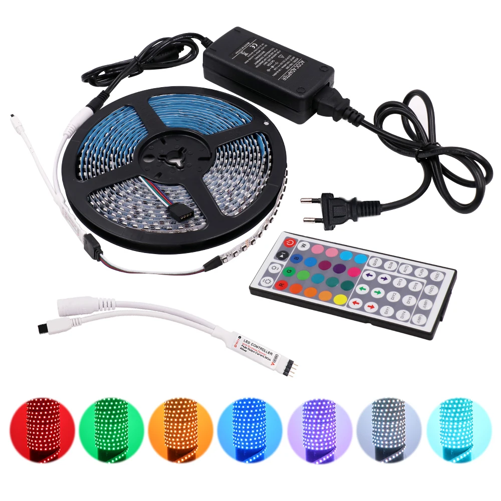 

5M LED Strip Light Remote Control 3535 DC12V 120LED 600 Pixels RGB LED Flexible Light Waterproof with EU/US/UK/AU 5A Power plug