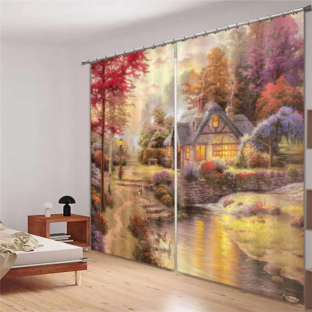 European oil Painting Landscape Luxury Curtains For Living Room Bedroom 3D Blackout Curtain Suitable For All Kinds of Window