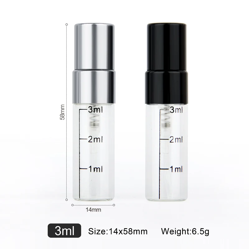 50 pcs/Lot 3ml Sample Bottle With Calibration Empty Perfume Bottle Aluminum Spray Atomizer Portable Travel Cosmetic Container