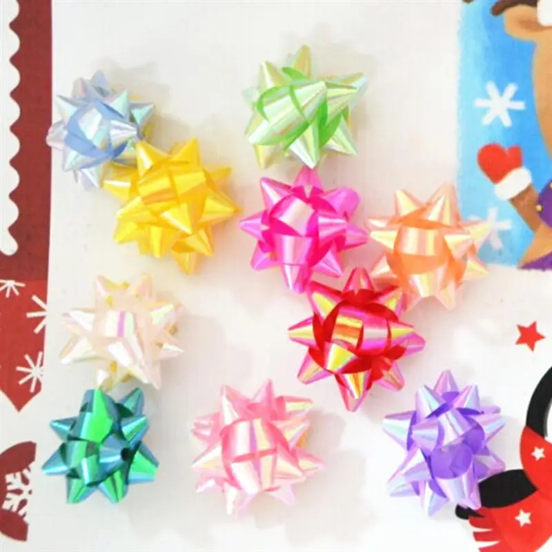 70pcs 2-inch Boxed PVC Star Lace Ribbon Christmas Gift Wrapping Gift Box Decoration Christmas Party 2025 (Mixed Color)