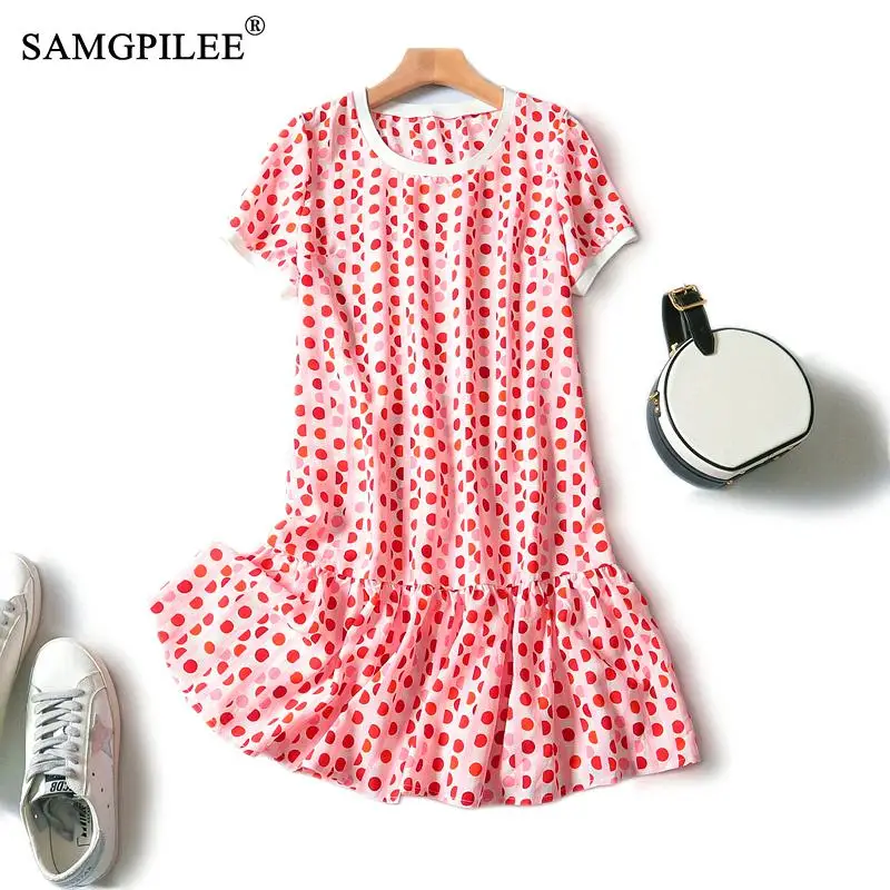 

Summer Dress 2022 4xl Women Dresses Fashion Polka Dot Print Ladies Casual Women Clothing Mini Short Loose Woman Dress