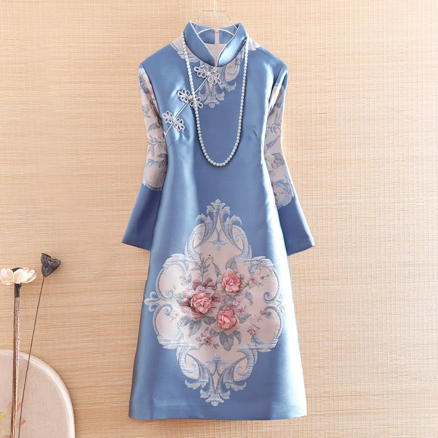 

High-end Autumn Women Royal Dress Cheongsam Ethnic Style Retro Elegant Jacquard Slim Elegant Lady Party Qipao Dress S-XXL