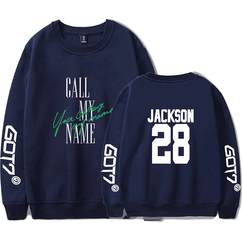 

Fashion Cool Got7 JACKSON 28 Kpop Hoodie Pullover Men Women Capless Sweatshirts Long Sleeve O-neck Male Hoodies White Black Tops