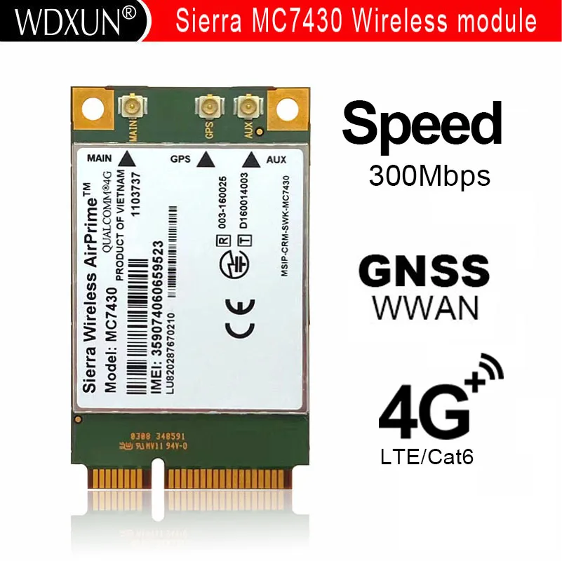 

4G Module Sierra MC7430 FDD-TDD LTE CAT6 HSPA+ GNSS WWAN Card USB 3.0 MBIM interface PCIe mini 4G Card