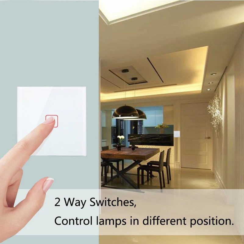 Minitiger EU 1 Gang 2 Way Wall Light Controller Smart Home Automation Touch Switch Switch Waterproof and Fireproof 2pcs/pack