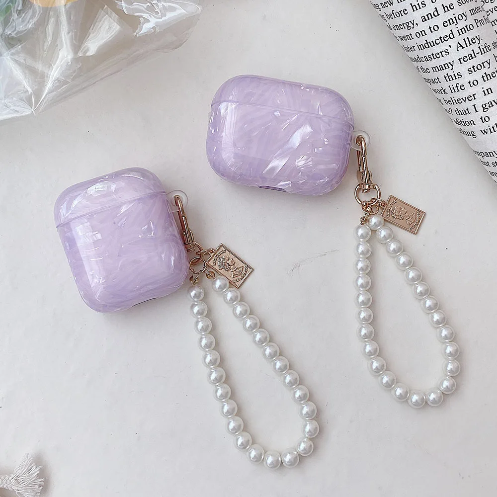 Ốp Lưng Thời Trang Cao Cấp Dành Cho Apple Airpods Tai Pro 2 3D Ngọc Trai Vòng Tay Vỏ Ốc Xà Cừ Móc Khóa Mềm Tai Nghe Chụp Tai Bao Phụ Kiện Trường Hợp Cho Tai Nghe AirPods 3 2