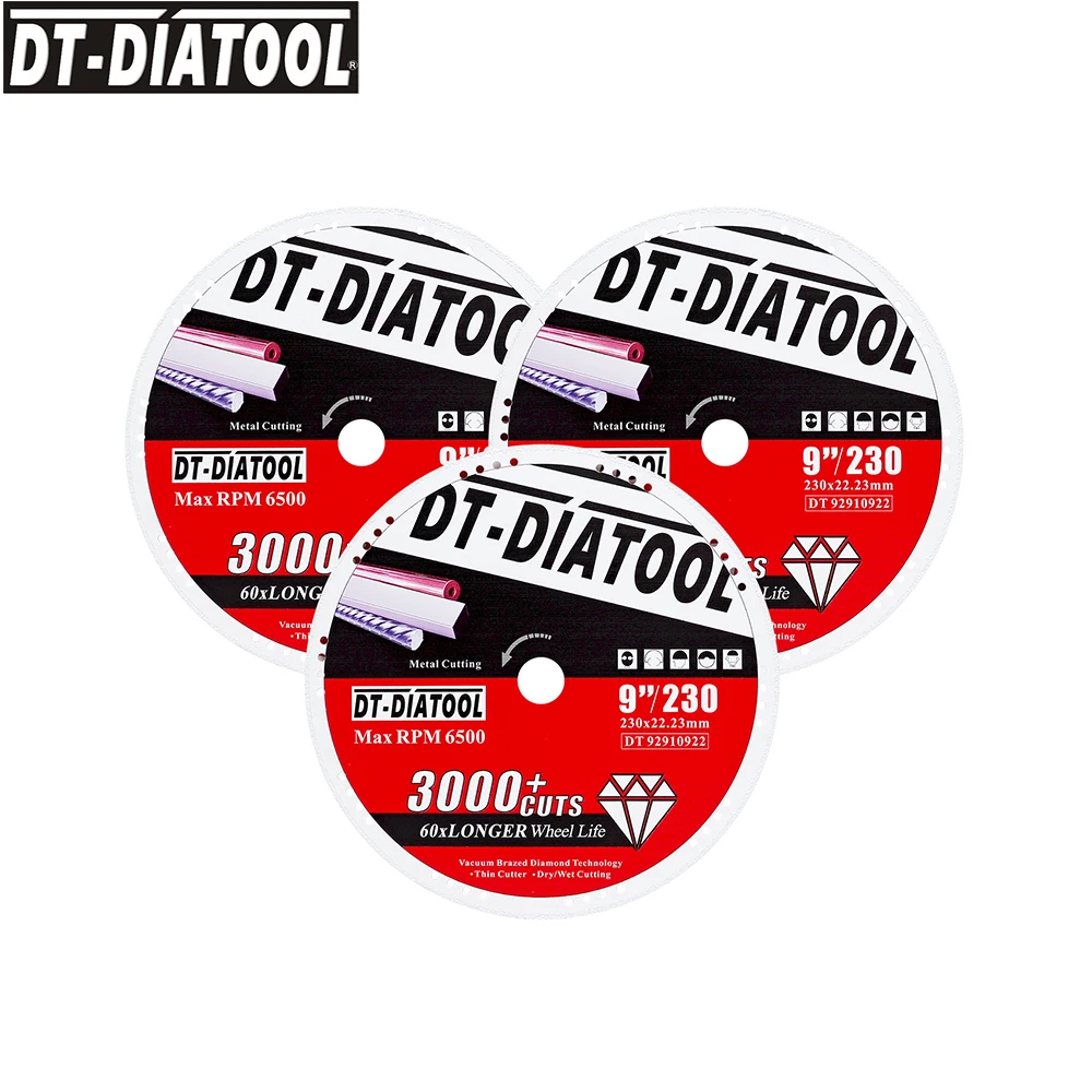 DT-DIATOOL 9 дюймов/230 мм железный отрезной диск 3 шт./компл. алмазная пила отрезной диск для металлической стальной трубы железная арматура угол стали
